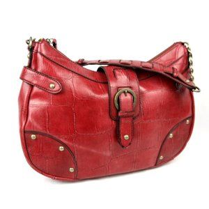Nine West NWOT Red Leather Croc Embossed Shoulder Bag Handbag Purse Hobo